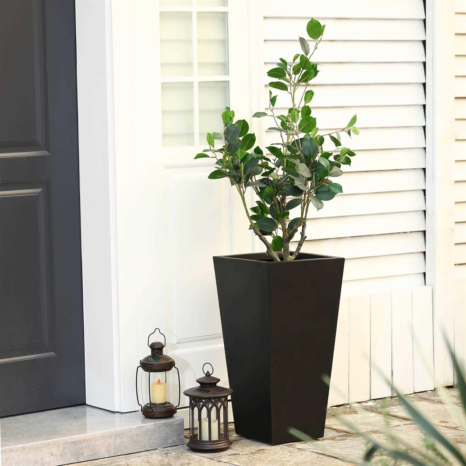 Luxen Home Black MgO H Tall Tapered Planter - Image 4