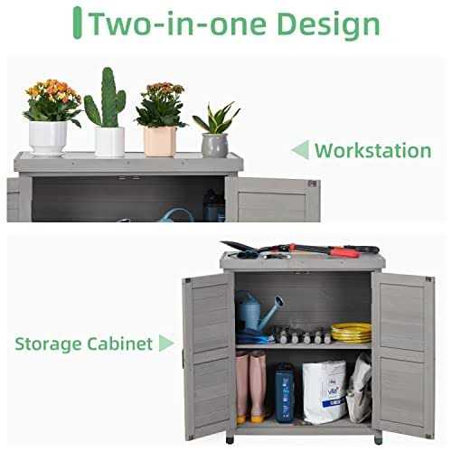 Potting Bench with Storage Cabinet and Metal Table Top - Image 5