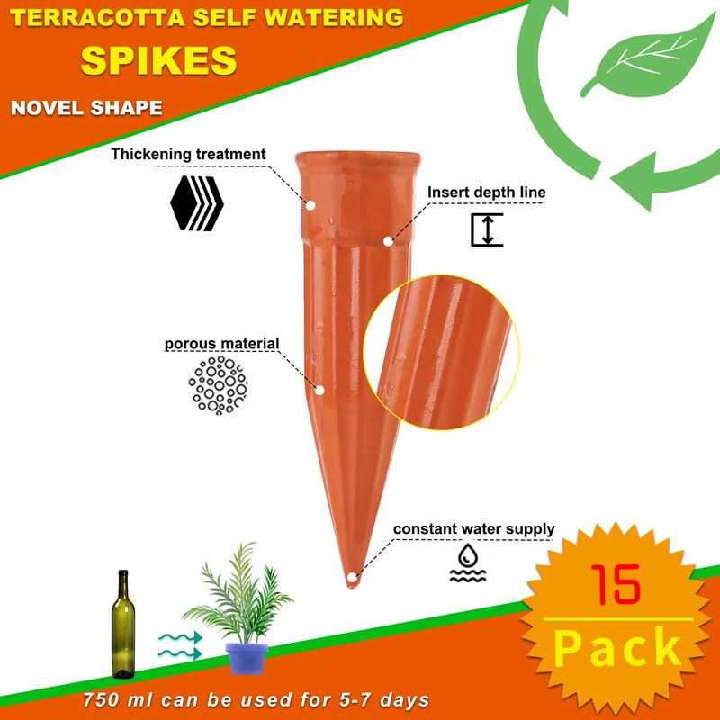 Plant Self-Watering Stakes-15 Pack Terracotta Automatic Plant Waterer Devices Auto-Water Irrigation System for Indoor/Outdoor Plants - Image 5