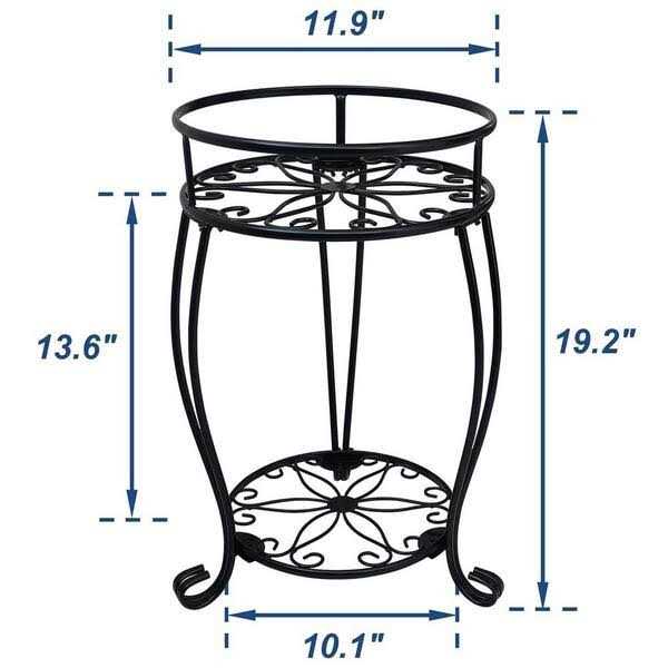Dyiom Black 19.2 in. Steel 2 Tier Outdoor Plant Stand with Multiple Flower Pot Shelf Rustproof - Image 5