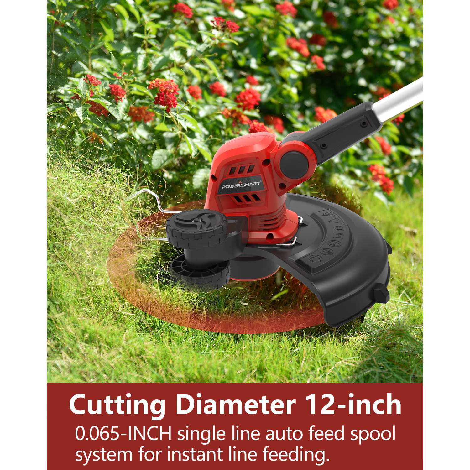 Powersmart 20V 12-inch Cordless String Trimmer,2 Ah Battery and Charger Included - Image 4