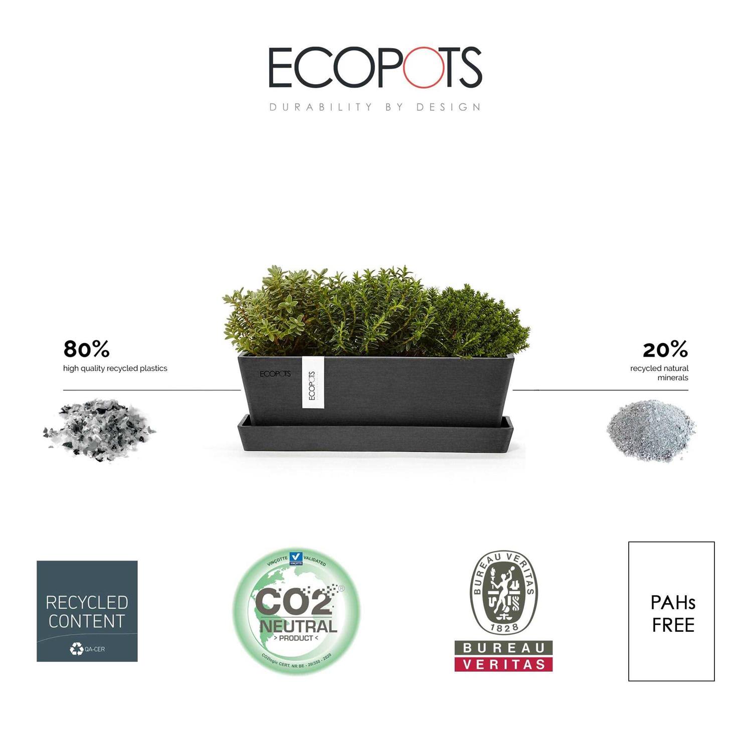 Ecopots Bruges Indoor/Outdoor Modern Plastic Rectangular Flower Pot Planter with Saucer - Image 3