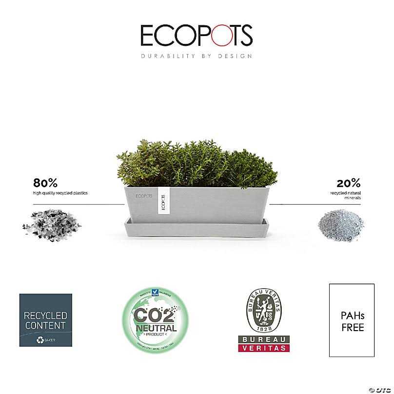 Ecopots Bruges Indoor/Outdoor Modern Plastic Rectangular Flower Pot Planter with Saucer - Image 4