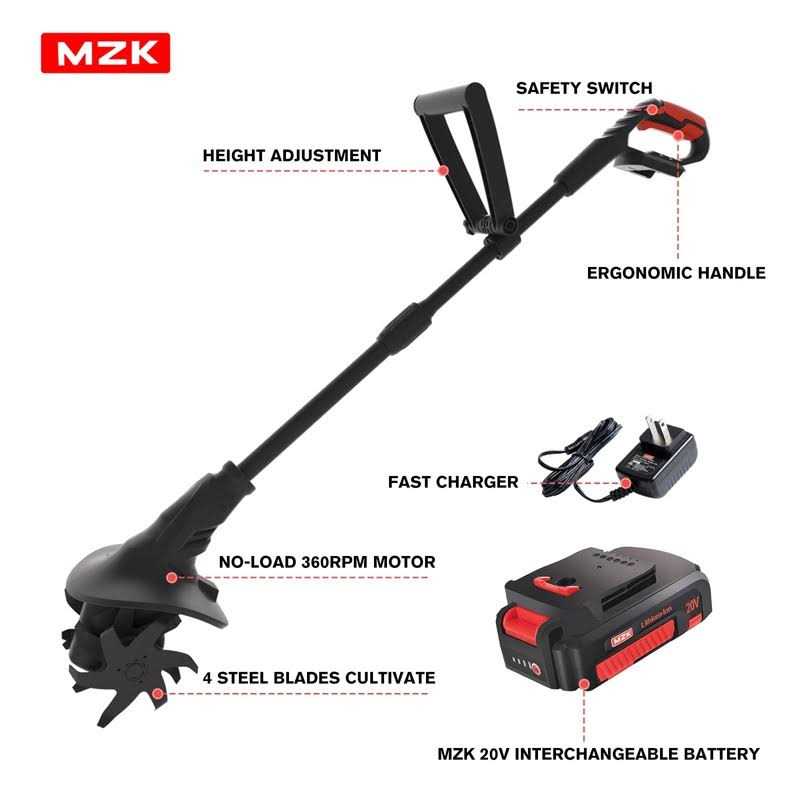 MZK 20V Cordless Tiller Cultivator with 24 Steel Tines,7.8-inch Wide Battery Powered Garden Cultivator - Image 3