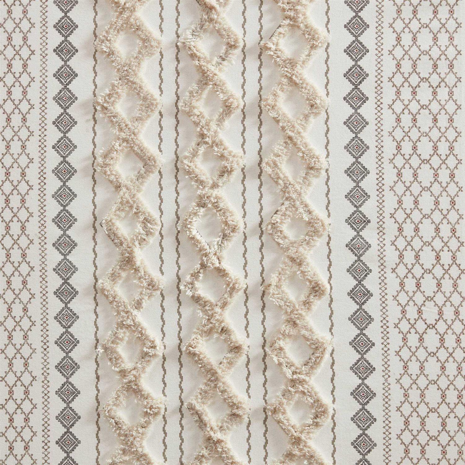 INK+IVY Imani Cotton Printed Curtain Panel with Chenille Stripe and Lining - Image 4