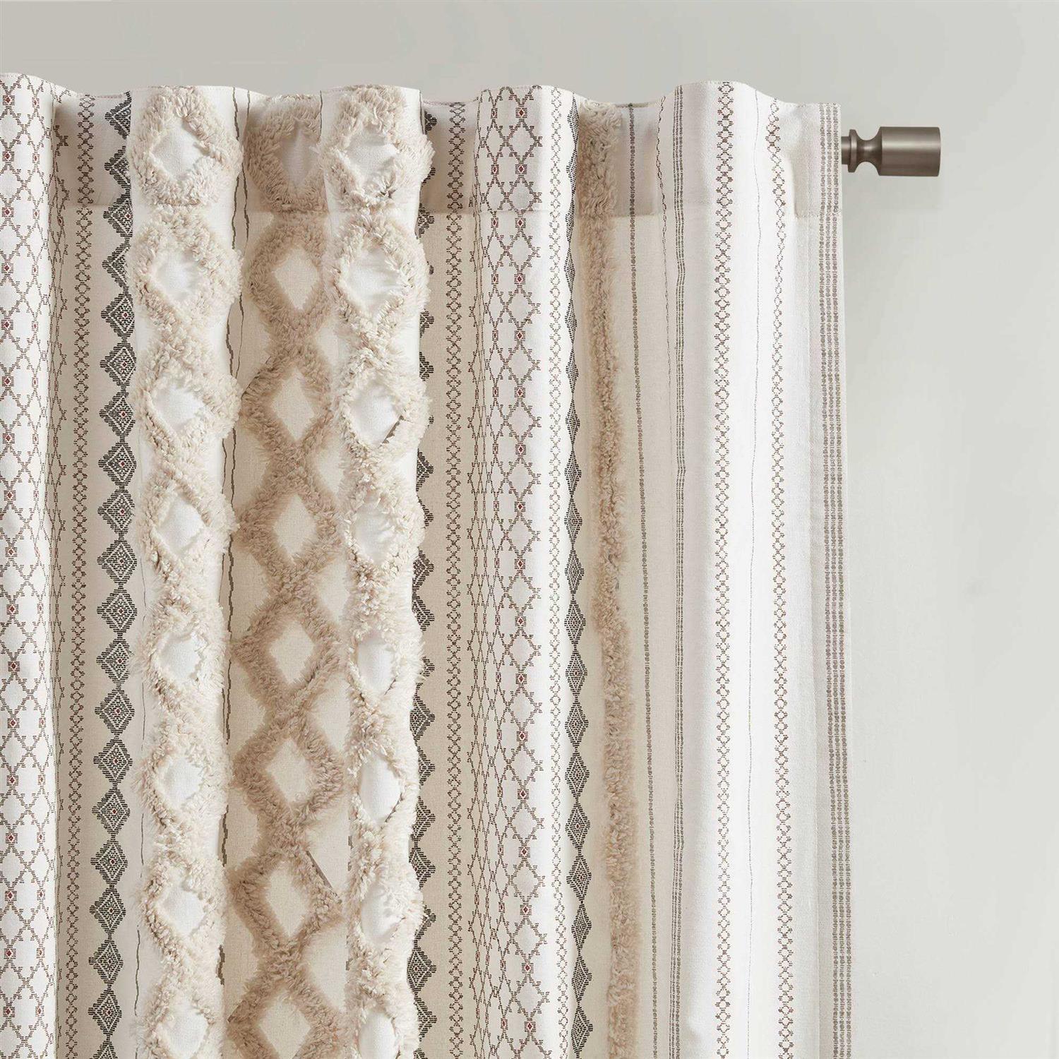 INK+IVY Imani Cotton Printed Curtain Panel with Chenille Stripe and Lining - Image 5