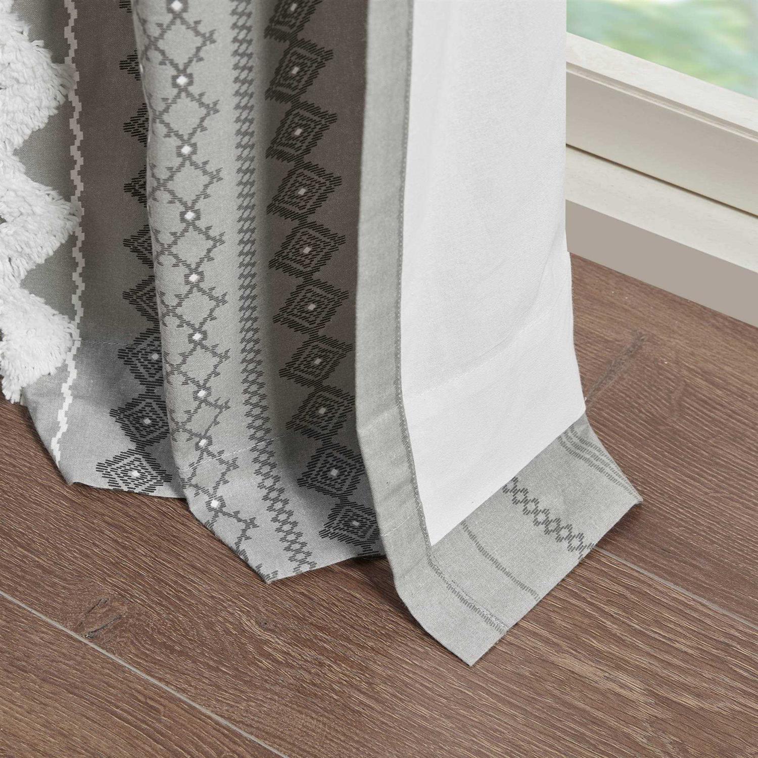INK+IVY Imani Cotton Printed Curtain Panel with Chenille Stripe and Lining - Image 3