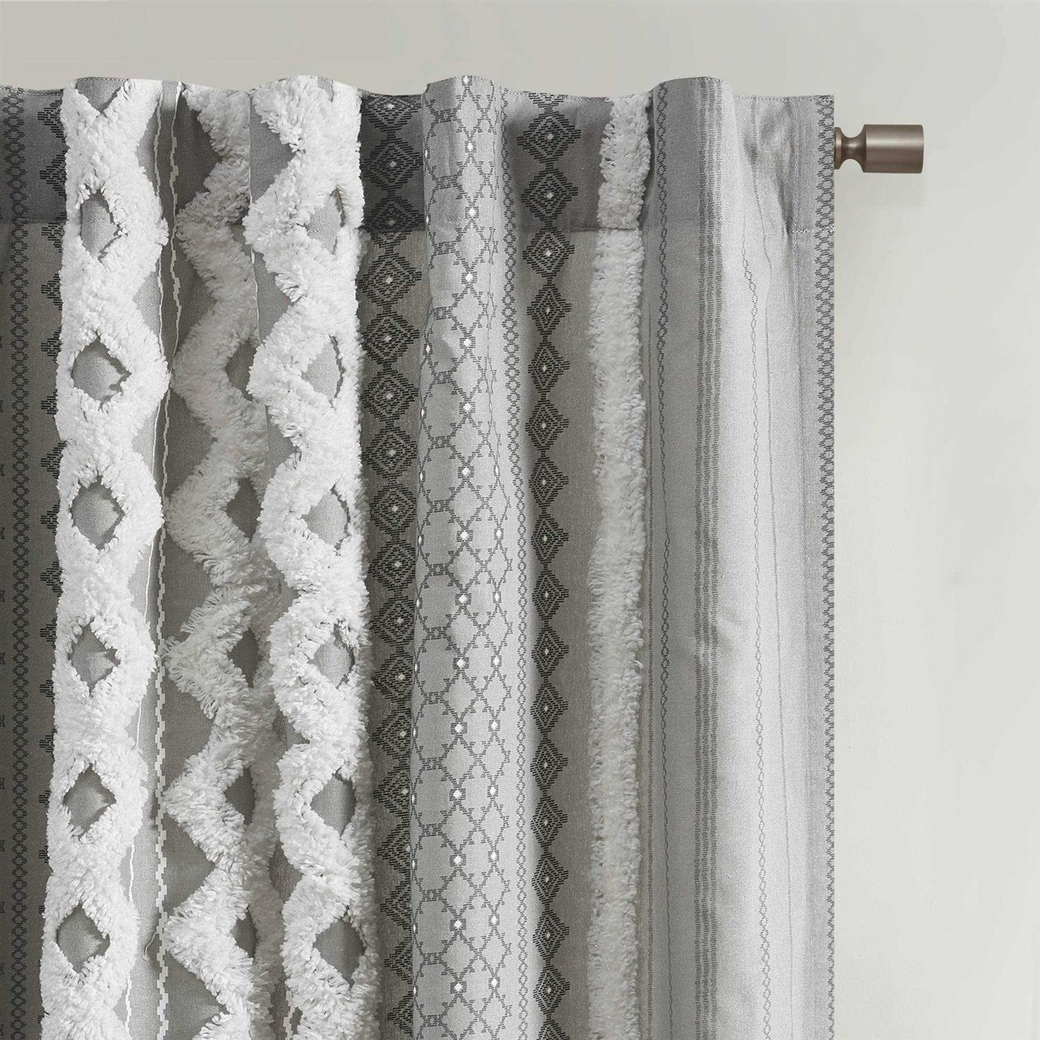INK+IVY Imani Cotton Printed Curtain Panel with Chenille Stripe and Lining - Image 4