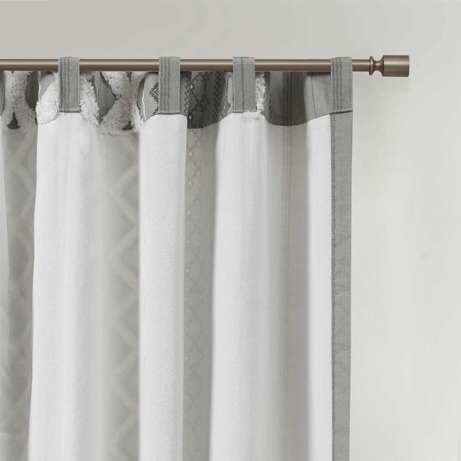 INK+IVY Imani Cotton Printed Curtain Panel with Chenille Stripe and Lining - Image 5