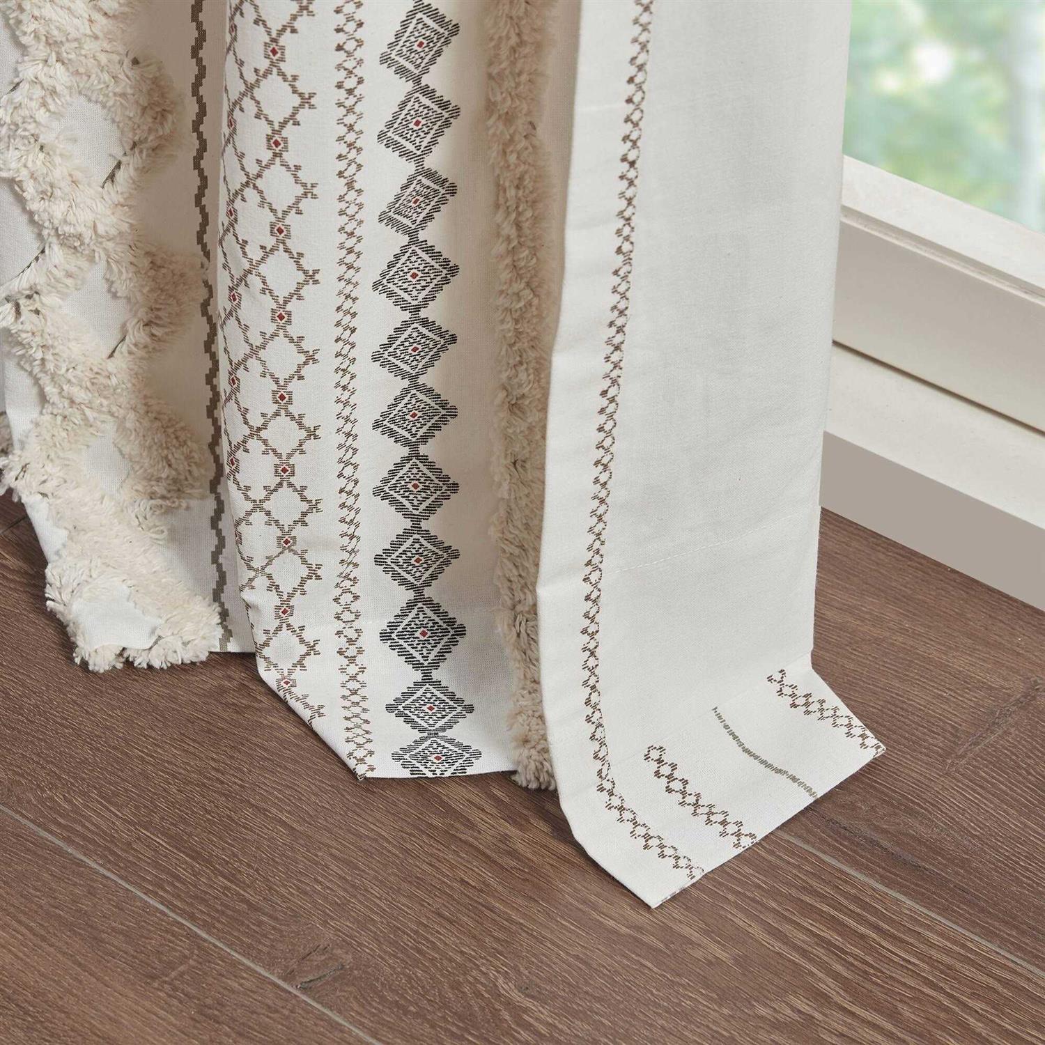 INK+IVY Imani Cotton Printed Curtain Panel with Chenille Stripe and Lining - Image 3