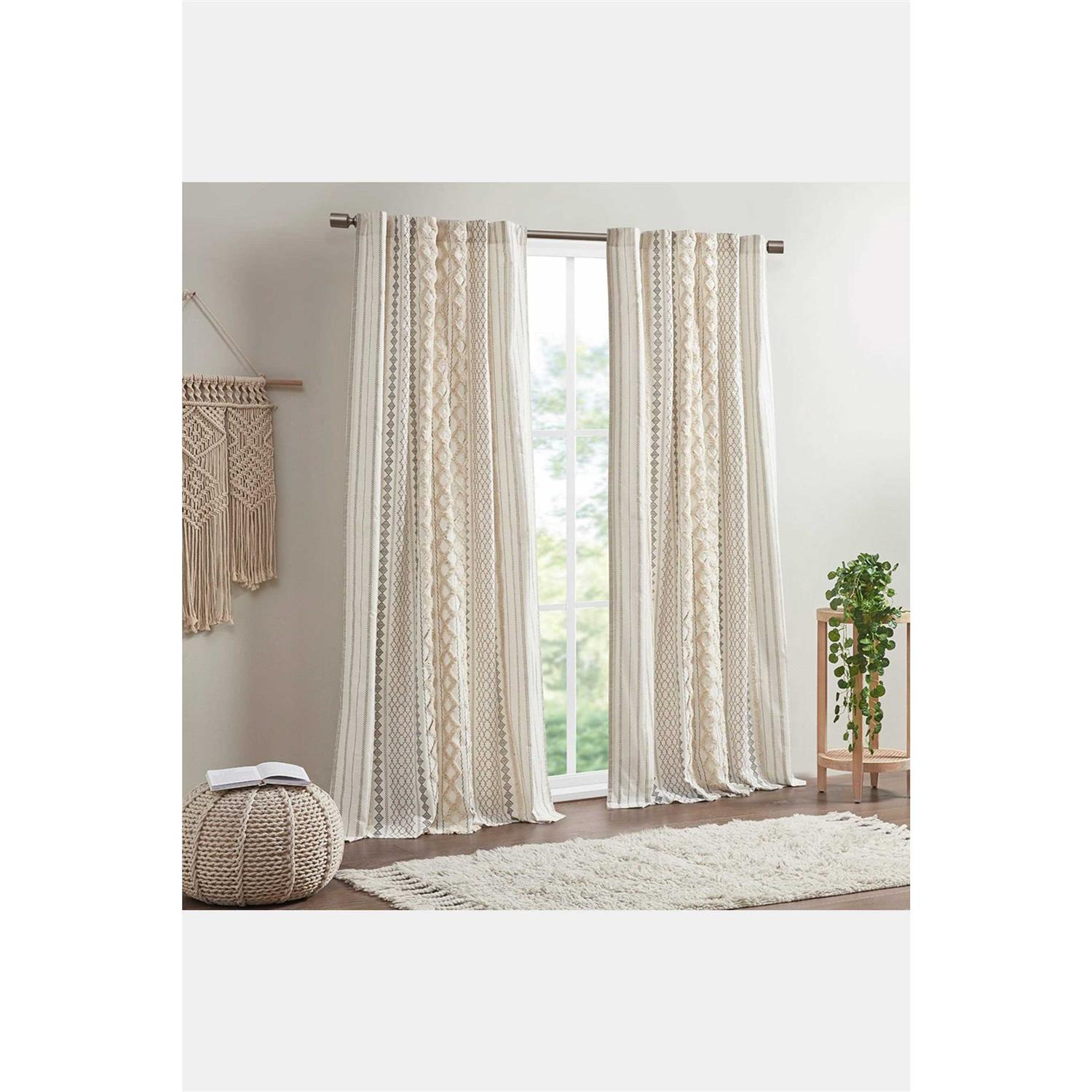 INK+IVY Imani Cotton Printed Curtain Panel with Chenille Stripe and Lining - Image 5