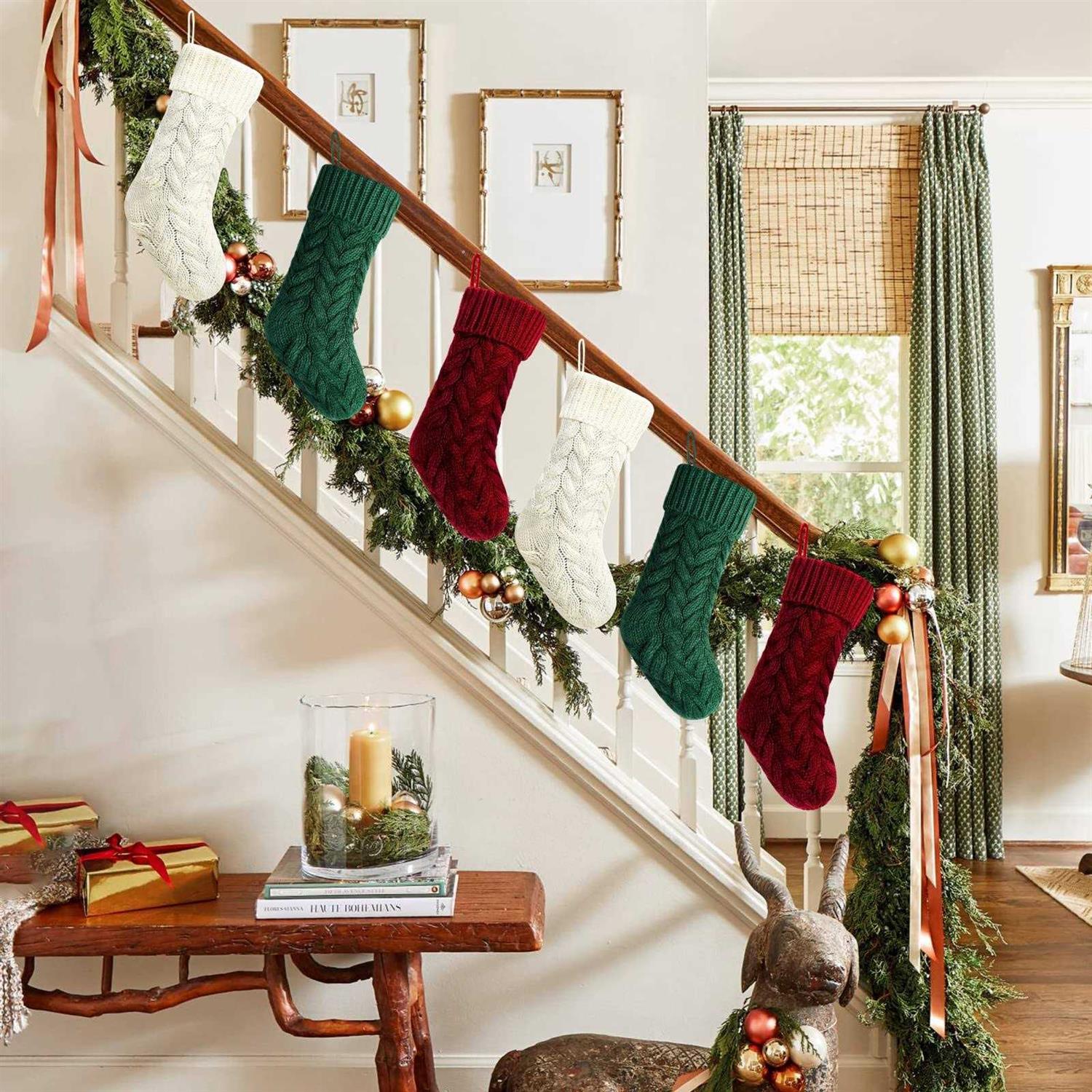 Kunyida Pack Unique Burgundy And Ivory White Knit Christmas Stockings - Image 4