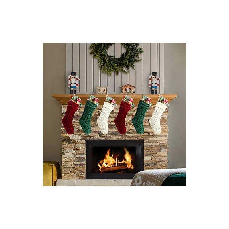 Kunyida Pack Unique Burgundy And Ivory White Knit Christmas Stockings - Image 3