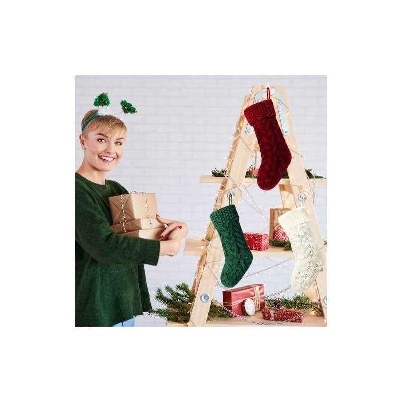Kunyida Pack Unique Burgundy And Ivory White Knit Christmas Stockings - Image 4